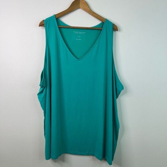 Susan Graver Tops - Susan Graver Liquid Knit Green V-Neck Tank‎ Top Plus Size 5X Stretch Sleeveless
